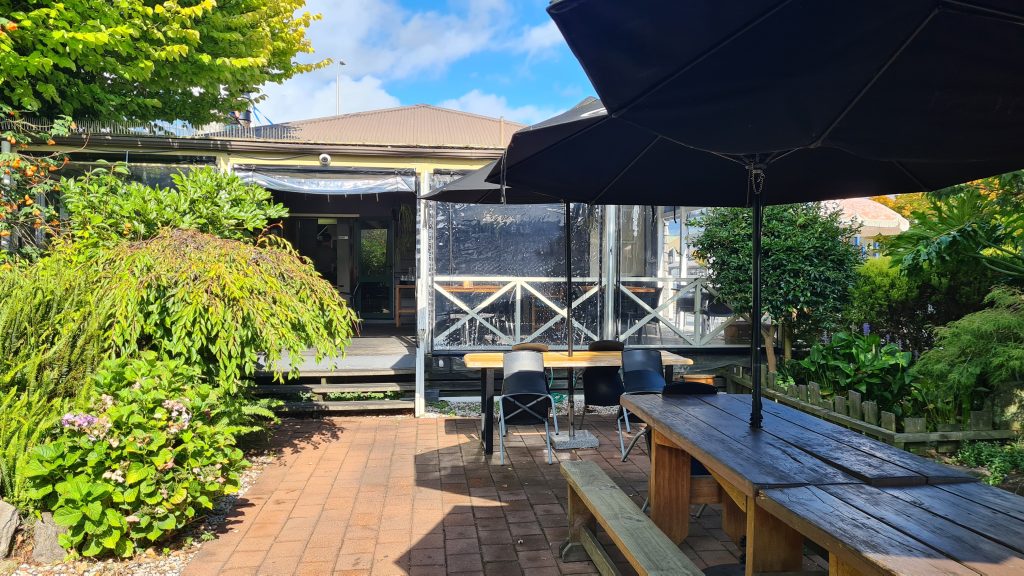 Garden at Aroma Cafe, a dog-friendly cafe in Rotorua